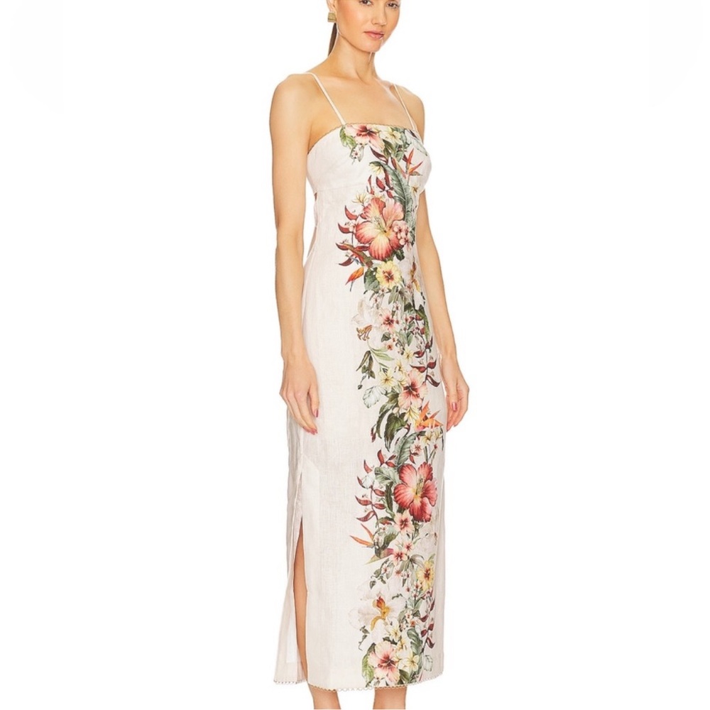 Zimmermann Floral Strapless/ Adjustable Strap Lexi Column Maxi Dress- Ivory Palm